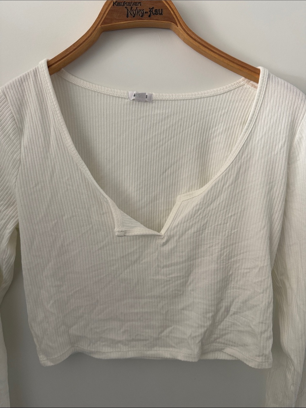 Garage Women's Ribbed Scoop Neck Long Sleeve Top - White size medium - Picture 3 of 6